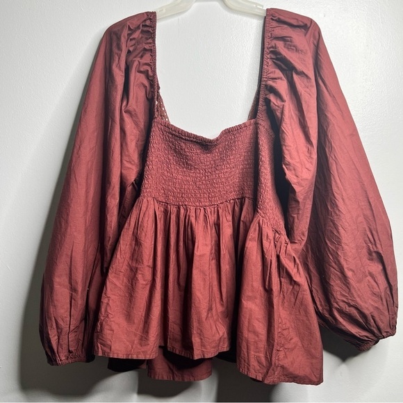ASOS Curve Crochet Burgundy Smocked Peplum Top Plus Size 22 - Picture 3 of 8